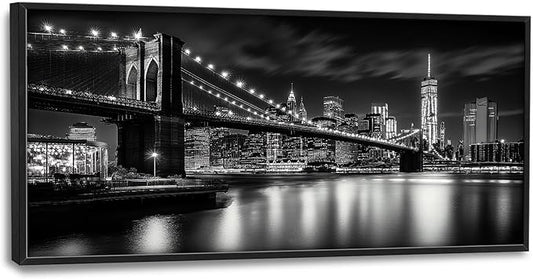 Brooklyn Bridge Wall Art New York City Pictures Wall Decor Framed Canvas Prints Artwork Paintings Home Office Decorations for Living Room Bedroom Dinning Room Corridor 60"x30"