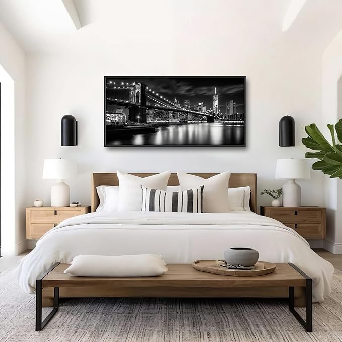 Brooklyn Bridge Wall Art New York City Pictures Wall Decor Framed Canvas Prints Artwork Paintings Home Office Decorations for Living Room Bedroom Dinning Room Corridor 60"x30"