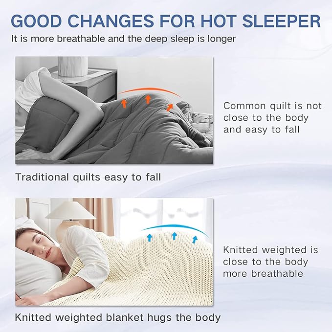 Guohaoi Knitted Weighted Blanket Kids (Cream 50"x60" 7lbs) No Beads Cooling Heavy Blanket, Home Decor Breathable Chunky Knit Throw Blanket for All-Season Use