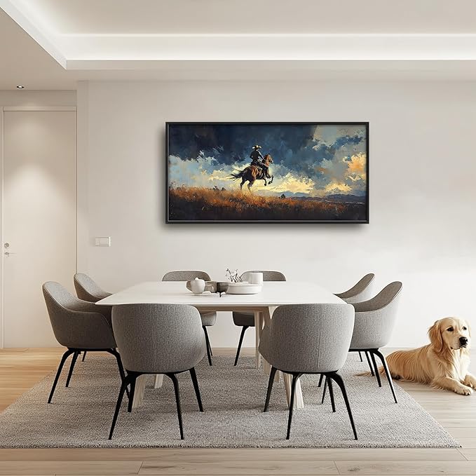 SweetFox Extra Large Western Cowboy Framed Wall Art for Living Room, Cowboy on Horseback Pictures Oversized Wall Decor Abstract Canvas Painting Print Artworks for Bathroom Master Bedroom 60L X 30W