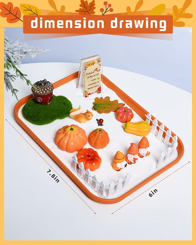 Thanksgiving Zen Garden Kit with Inspirational Sign Autumn Decor Decorative Trays Mini Fall Zen Garden Home Office Desk Decor Stress Relief Gift Includes All Accessories