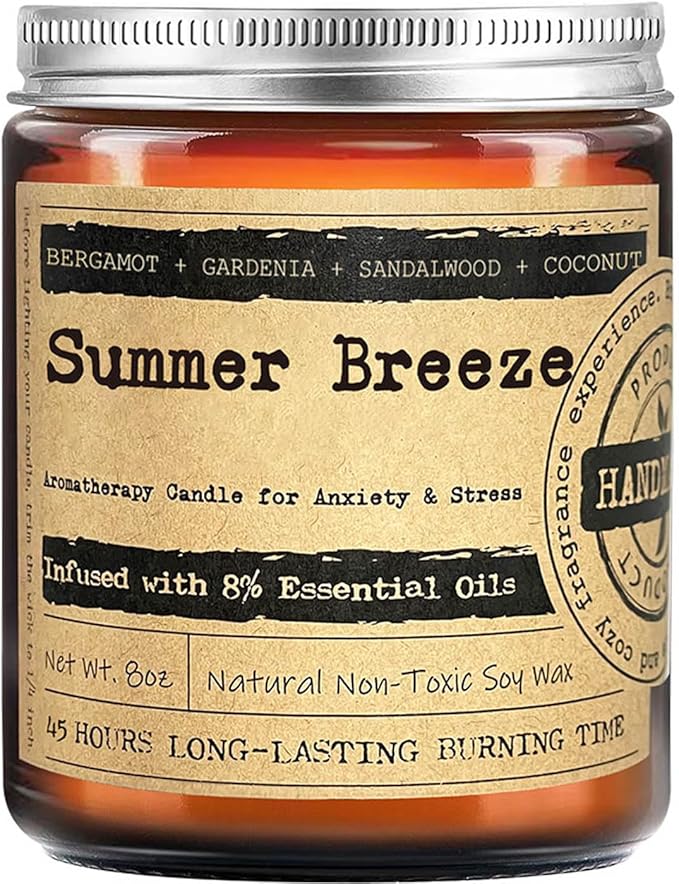 KOTKAS Summer Breeze Scented Candles - 8oz Natural Scented Soy Candles Non Toxic, Aromatherapy Candles for Home Scented Candles Gifts for Women Bath Relaxing Calming Soothing Relaxation Stress Relief