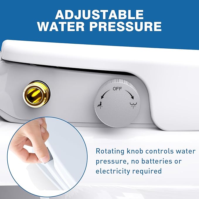 Non-Electric Elongated Bidet Toilet Seat with Dual Nozzle - Front & Rear Wash, Quiet-Close Lid, Adjustable Pressure, Easy Installation, Hygienic Fresh Water Bidet (Elongated)