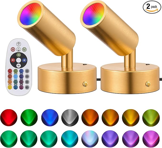 2 Pack LED Spot Lights, 5W RGBW 16 Color Changing Up Lights, Indoor Accent Lighting, Remote Control Plant Spotlight Decorative Lights