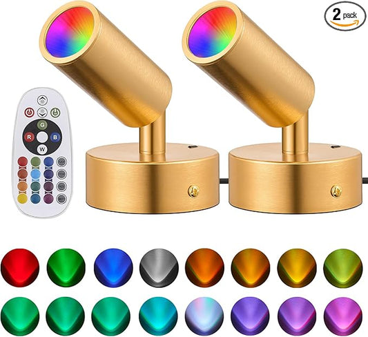 2 Pack LED Spot Lights, 5W RGBW 16 Color Changing Up Lights, Indoor Accent Lighting, Remote Control Plant Spotlight Decorative Lights