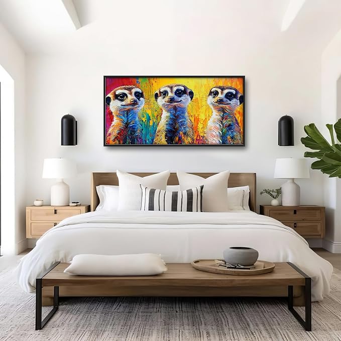 Meerkat Wall Art Graffiti Meerkats Pictures Wall Decor Abstract Animal Large Master Over Above Bed Canvas Prints Horizontal Modern Artwork Painting Home Office Decorations For Kitchen Bedroom 30"x60"