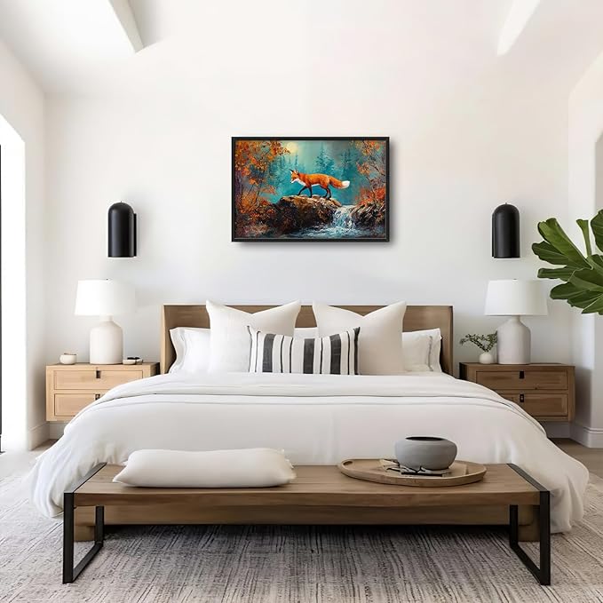 Fox Large Wall Art Forest Animals Pictures Wall Decor Fox Above Over Bed Canvas Prints Painting Framed Artwork Decoration for Boys Bedroom Living Room Office 36"x24"
