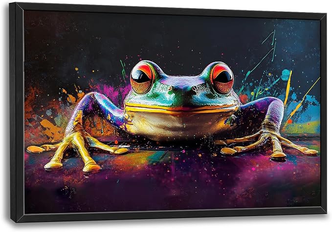 Kylora Frog Wall Art Banksy Frog Pictures Wall Decor Graffiti Street Prints Modern Artwork Abstract Painting Home Office Decorations For Kitchen Bathroom Bedroom Dining Living Room 36"x24"
