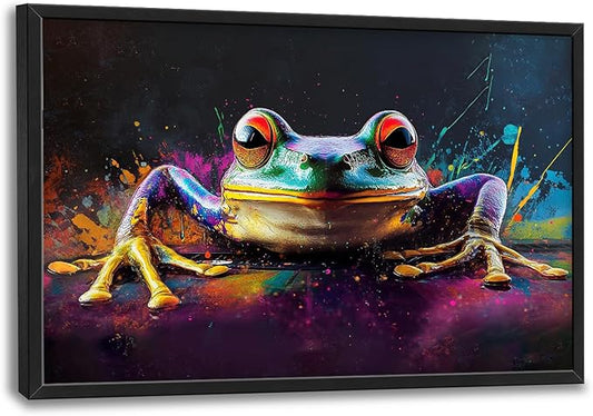 Kylora Frog Wall Art Banksy Frog Pictures Wall Decor Graffiti Street Prints Modern Artwork Abstract Painting Home Office Decorations For Kitchen Bathroom Bedroom Dining Living Room 36"x24"