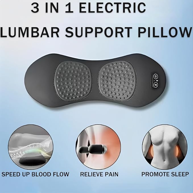 Norvo Smart Pillow, 3-in-1 Smart Pillow for Back Pain Relief, USB Powered, Spinal Traction with Heat & Vibration, Ergonomic Contour, Lumbar Support Pillow for Home,Office,Ortravel (Grey)