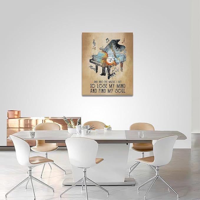 Music Decor Wall Art Piano Wall Decor Vintage Canvas Music Heal The Soul Prints Painting Framed Artwork for living room Bedroom Bathroom 16"x20"