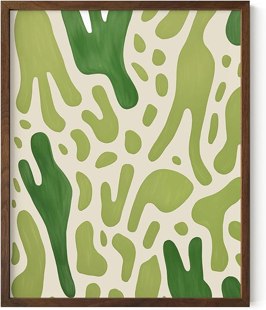 HAUS AND HUES Modern Abstract Wall Art - Blue and Green Living Room Art, Modern Artwork for Walls, Minimalist Picture for Living Room(Green Pattern, Walnut Frame, 16x20)