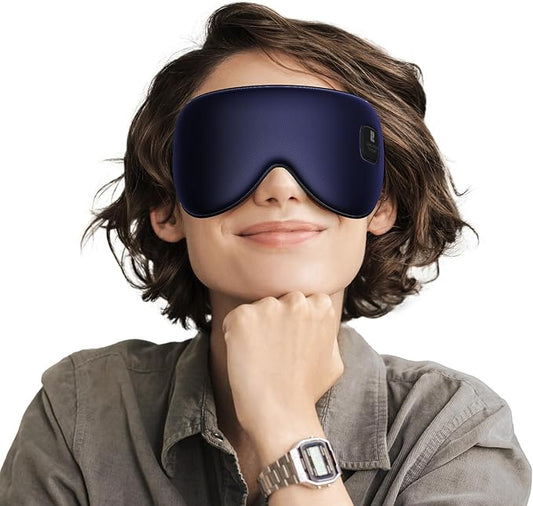 Silk Cordless Heated Eye Mask, Compress Heating Pad for Dry Eye Stye Eye Strain, Blackout Electric Warm Eye Mask for Airplane Sleeping for Travel, Idea for Women/Men (Silk-Blue)