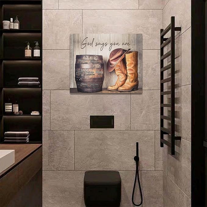 God says you are decor wall art western cowboy canvas Pictures cowboy boots Wall Decor Christian Canvas Prints Painting Framed Artwork for Bathroom living room Bedroom 20"x16"