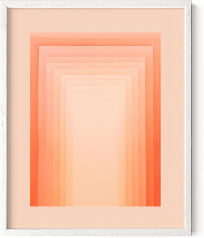 HAUS AND HUES Colorful Abstract Wall Art - Minimalist Retro Picture for Living Room Decor, Red and Pink Modern Wall Art Painting (Pink Geometric, White Frame, 16x20)