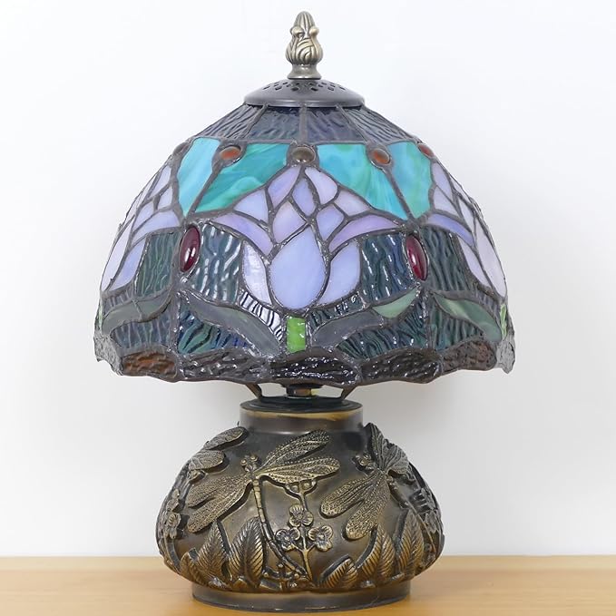 Small Tiffany Lamp Mini Stained Glass Table Lamp Mushroom Memory Sympathy Accent Lamp 8X11 Inch (Tulip Flower Style)