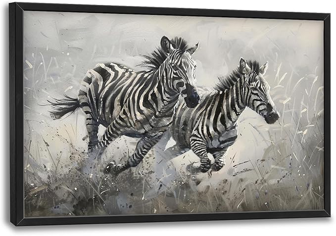 Large Country Zebra Framed Wall Art for Living Room African Zebra Pictures Canvas Wall Decor Print Painting Artwork Modern Home Decorations for Bedroom Office 36x24 inch