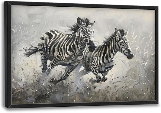 Large Country Zebra Framed Wall Art for Living Room African Zebra Pictures Canvas Wall Decor Print Painting Artwork Modern Home Decorations for Bedroom Office 36x24 inch