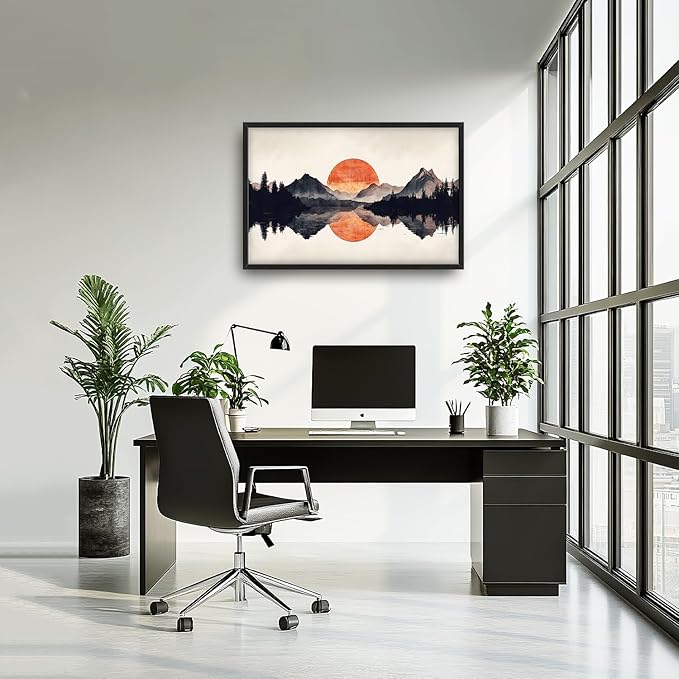 SweetFox Large Forest Mountains Reflection Framed Wall Art for Living Room, Natural landscape Pictures Oversized Wall Decor Abstract Canvas Painting Print Artwork for Bathroom Bedroom 36L X 24W