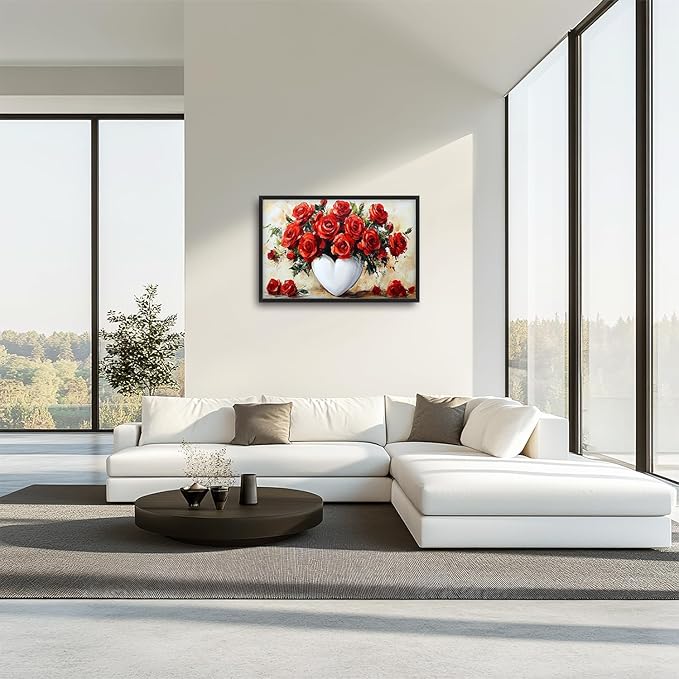 Kylora Rose Wall Art Red Flower Pictures Wall Decor Romantic Roses Prints Modern Artwork Red Roses Painting Home Office Decorations For Kitchen Bathroom Bedroom Dining Living Room 36"x24"