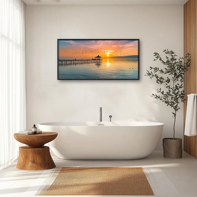 Lake Large Canvas Wall Art Sunset Nature Pictures Wall Decor Above Bed Framed Artwork Paintings Home Office Decorations for Living Room Bedroom Dinning Room Kitchen 60"x30"