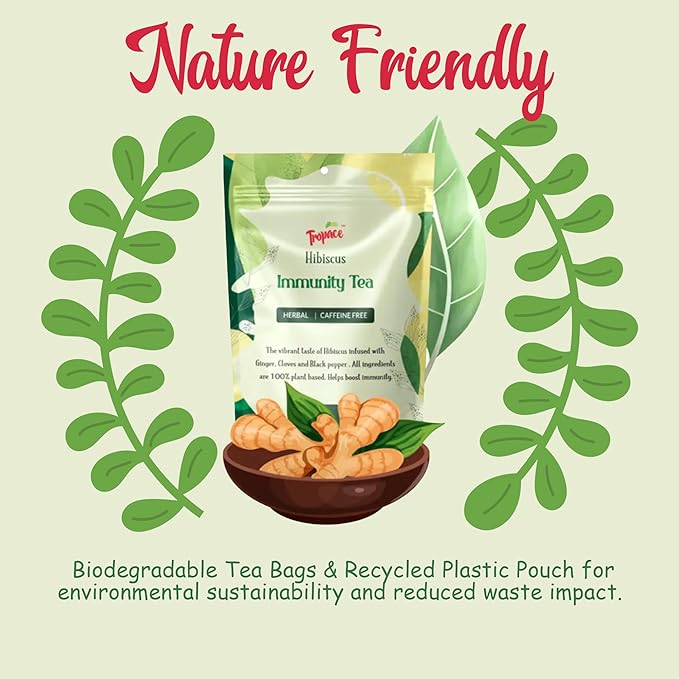 Tropace Organic Immunity Hibiscus Herbal Tea – 20 Tea Bags, Infused with Ginger, Cloves & Black Pepper, Caffeine-Free, Rooted in Egypt & Packed in USA, 1.4 oz (40g)