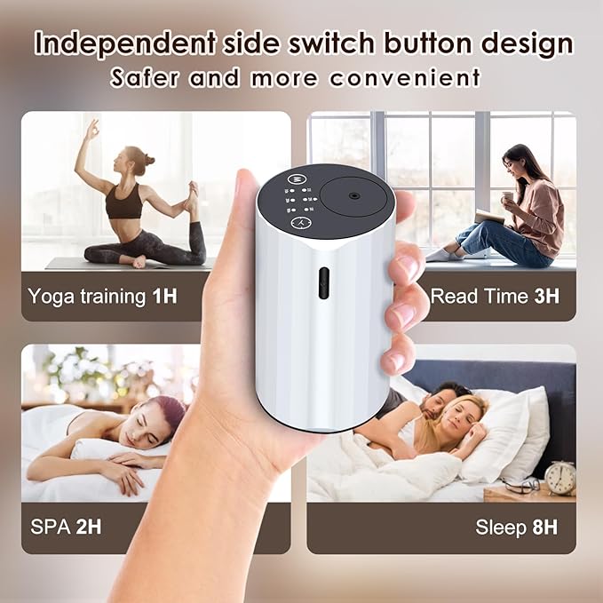 Waterless Essential Oil Diffuser Aromatherapy Scent Diffusers for Home Large Room, Bedroom, Car, Office, Desk, Battery Operated Mini Portable Air Freshener (White)
