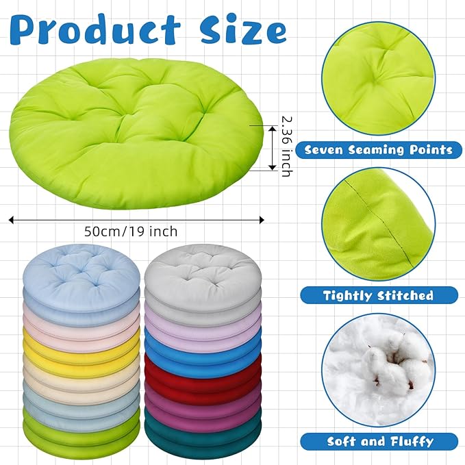 24 Pcs Round Floor Cushions Floor Pillows Meditation Seat Pillows Flexible Seating for Adults Kids, Chair Cushions for Classroom, Nursery, Living Room, Yoga(Large 19 Inch,Multi Color)