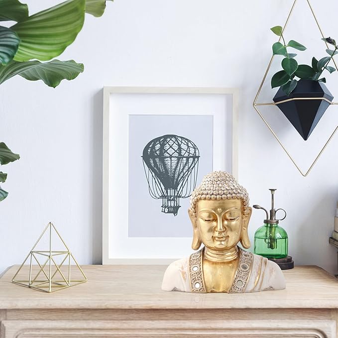 Buddha Head Statue Gold 9.5",Buddha Statues for Zen Decor Spiritual Relaxation,Meditation or Shrine- Decor -Buda– Indoor Buddha Gift for Living Room Table Office Home Decor