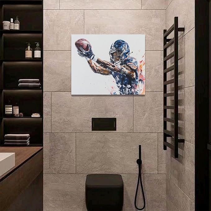 Football Wall Art Football Player Wall Decor Sports Pictures Canvas Painting Framed Artwork Home Decorations for Boy Room Living Room Bedroom Bathroom Office 20"x16"