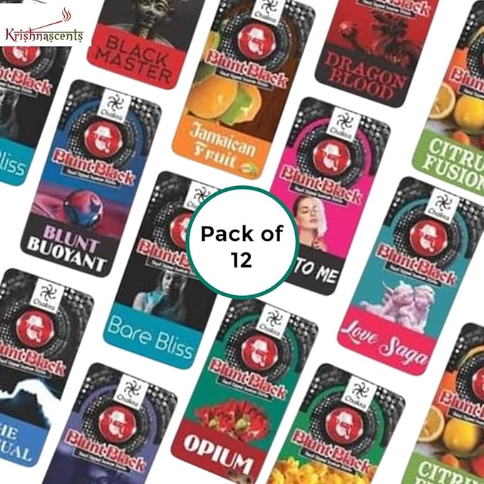 Incense Stick Holder with Blunt Black Hand-Dipped Premium Incense Sticks I 12 Pack Variety Sets, 144 Total | 11" Long Slow-Burning Sticks