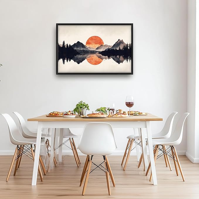 SweetFox Large Forest Mountains Reflection Framed Wall Art for Living Room, Natural landscape Pictures Oversized Wall Decor Abstract Canvas Painting Print Artwork for Bathroom Bedroom 36L X 24W