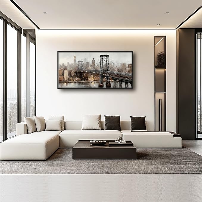 Glocmna Large New York City Skyline Wall Art for Living Room Manhattan Bridge Canvas Wall Decor Modern Architecture Oil Painting Pictures Print Framed Artwork Decorations Bedroom Home Office Dinning room 30"x60"