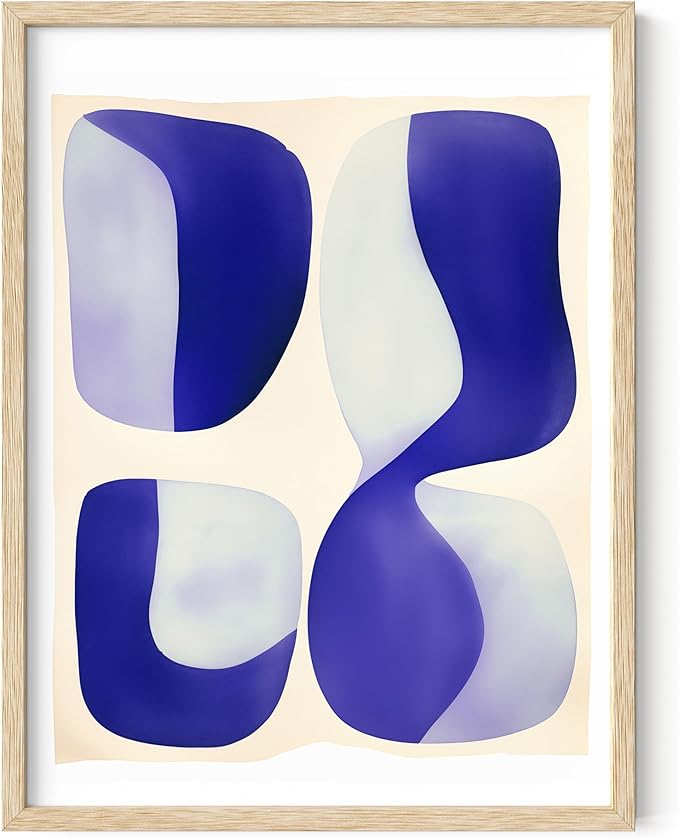 HAUS AND HUES Modern Abstract Wall Art - Blue and Green Living Room Art, Modern Artwork for Walls, Minimalist Picture for Living Room(Blue Tribal Shapes 2, Beige Frame, 12x16)