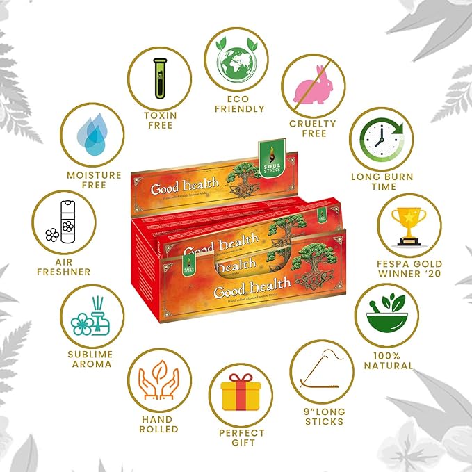 SOUL STICKS Hand-Rolled Incense Sticks Divine Spirit Blends 180 Gram Box | 100% Natural Masala Incense Organic Home Fragrance Agarbatti (Good Health)