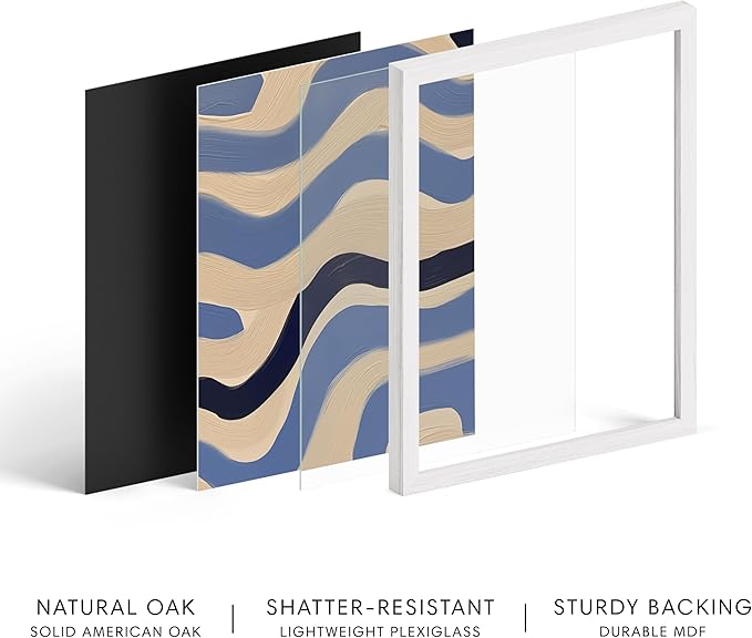 HAUS AND HUES Modern Abstract Wall Art - Blue and Green Living Room Art, Modern Artwork for Walls, Minimalist Picture for Living Room(Blue Abstract Pattern 4, White Frame, 24x36)