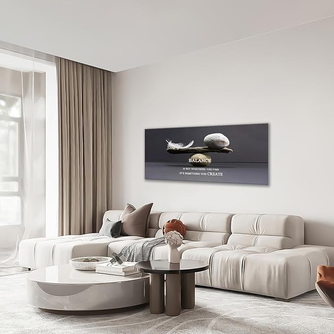 Zen Stone Wall Art Meditation Spiritual Large Wall Decor Inspirational Balance Feather Pictures Canvas Prints Framed Home Decorations Painting Artwork for Living Room Bedroom Office Bathroom 60"x30"
