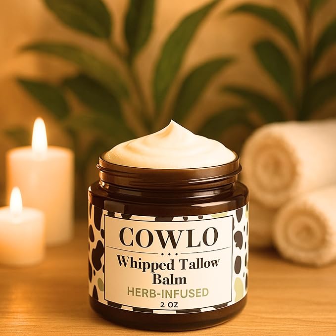 Beef Tallow for Skin, Frankincense - 100% Grass Fed Tallow Moisturizer for Face, Organic Body Butter, Rosacea, Eczema, Babies (Herb-Infused/Unscented) 2 oz