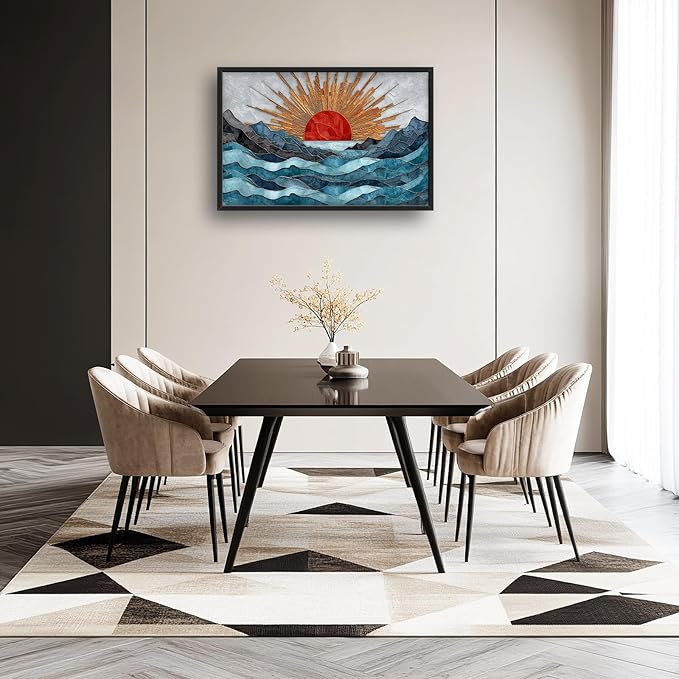 Glocmna Large Wall Art for Living Room Japanese Stained Glass Mountain Sunrise Wall Decor Modern Oriental Landscape Canvas Big Pictures Painting Print Framed Artwork Decorations Gifts for Bedroom Home Office Hotel 24"x36"