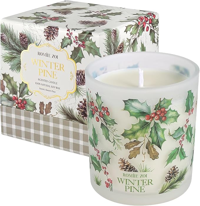 Christmas Scented Jar Candle - 6oz Soy Wax Candle - Winter Pine Infused with Sweet Pine Aroma - with Beautiful Keepsake Box Special for Christmas/Holiday Gifts