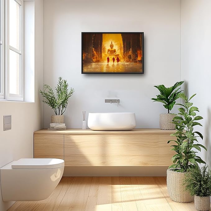 SweetFox Extra Large Buddha Framed Wall Art for Living Room, Zen Buddha Statue Pictures Oversized Wall Decor Abstract Big Canvas Painting Print Home Artworks for Bathroom Master Bedroom 36L X 24W