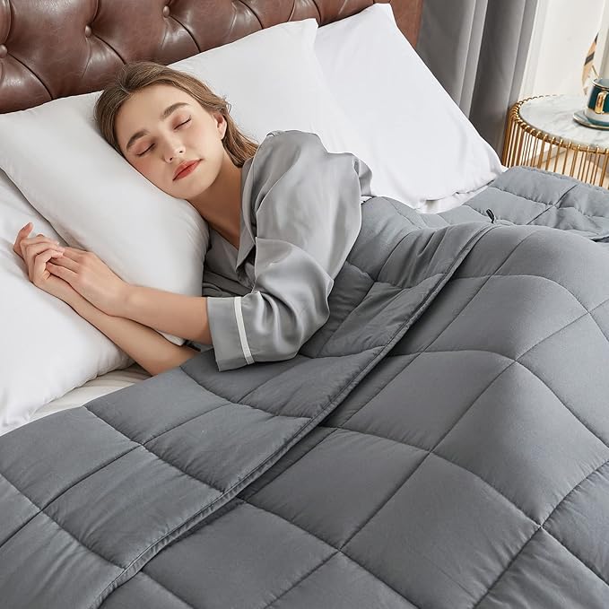 CYMULA Weighted Blanket for Adults (12lbs 48"x72" Twin Size) - Cooling Breathable Heavy Blankets for Summer Winter - Ultra Microfiber Soft Comfort Throw with Glass Beads - Gifts for Men/Women
