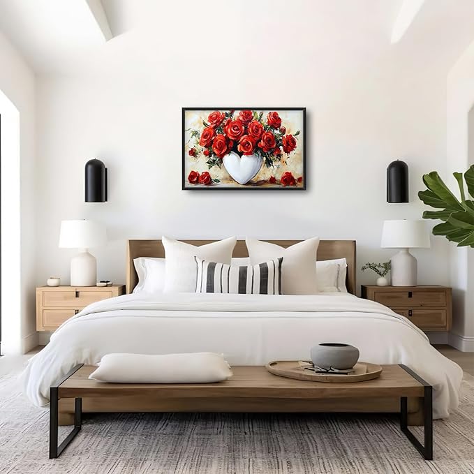 Kylora Rose Wall Art Red Flower Pictures Wall Decor Romantic Roses Prints Modern Artwork Red Roses Painting Home Office Decorations For Kitchen Bathroom Bedroom Dining Living Room 36"x24"