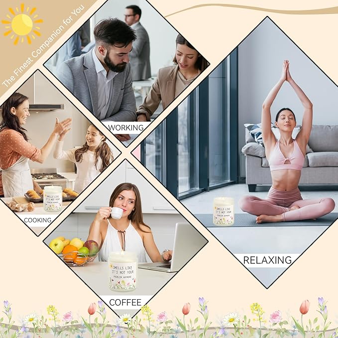 Lavender 'Not Your Problem' Scented Candle - 8oz Jar, 50-Hour Burn Time - Stress Relief & Relaxation Gift for Women, Men, Coworkers - Cotton Wick Aromatherapy Candle