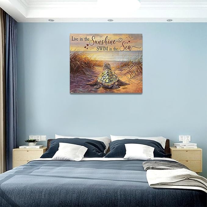Bathroom Sea Turtle Wall Art Farmhouse Turtles Wall Decor Country Beach Ocean Coastal Nautical Pictures Canvas Painting Artwork Home Decorations for Living Room Bedroom Bathroom Office 20"x16"