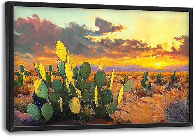 Western Cactus Large Wall Art Southwest Dessert Pictures Wall Decor Aztec Big Canvas Painting Prints Framed Artwork Home Decorations Above Bed for Bedroom Living Room Dining Room Bathroom 36"x24"