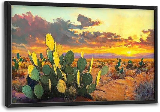 Western Cactus Large Wall Art Southwest Dessert Pictures Wall Decor Aztec Big Canvas Painting Prints Framed Artwork Home Decorations Above Bed for Bedroom Living Room Dining Room Bathroom 36"x24"