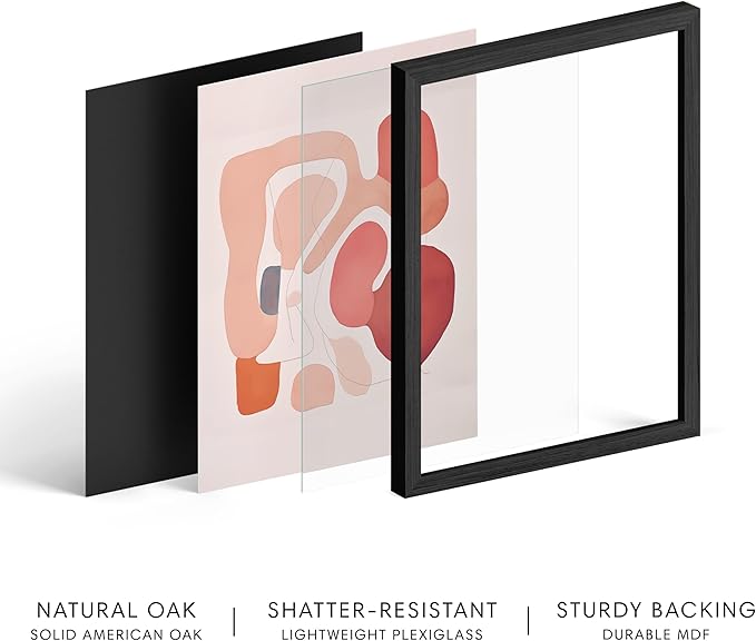 HAUS AND HUES Colorful Abstract Wall Art - Minimalist Retro Picture for Living Room Decor, Red and Pink Modern Wall Art Painting (Pink Abstract Shapes, Black Frame, 12x16)
