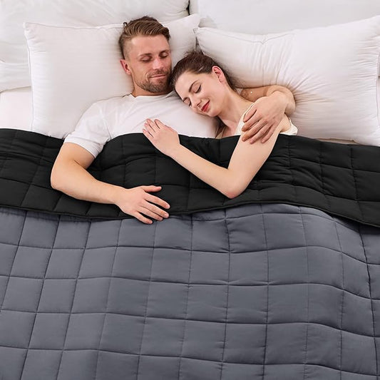 yescool Weighted Blanket for Adults (25 lbs, 88” x 104”, Grey& Black) Cooling Heavy Blanket for Sleeping Perfect for 240-260 lbs, King Size Breathable Blanket with Premium Glass Bead