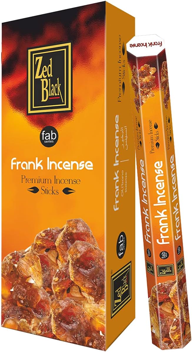 ZED Black Frank Incense Sticks - 20 Incense Sticks per Box -& 6 Boxes Inside (Total 120 Sticks) Premium Quality Incense Sticks for Relaxation, Yoga, Meditation